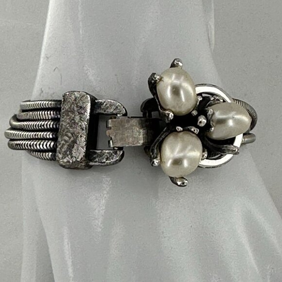 PEARLS STATION Oxidize Fashion Bracelet Multi Strands Silver Plated Box Clasp - Picture 4 of 8